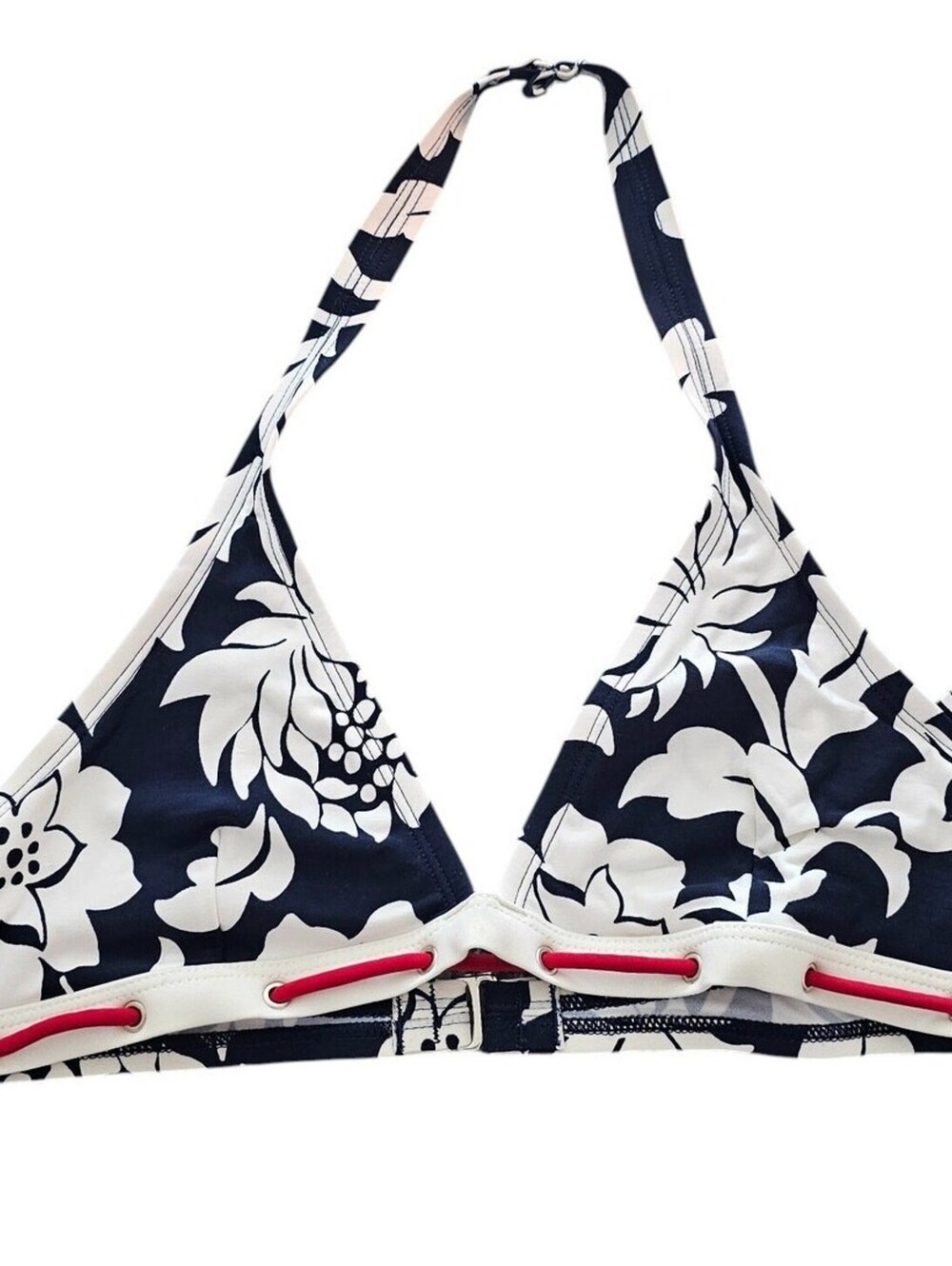 Vintage 1990s Womens Sz 12 Triangle Halter Bikini Swimsuit Top Floral Blue